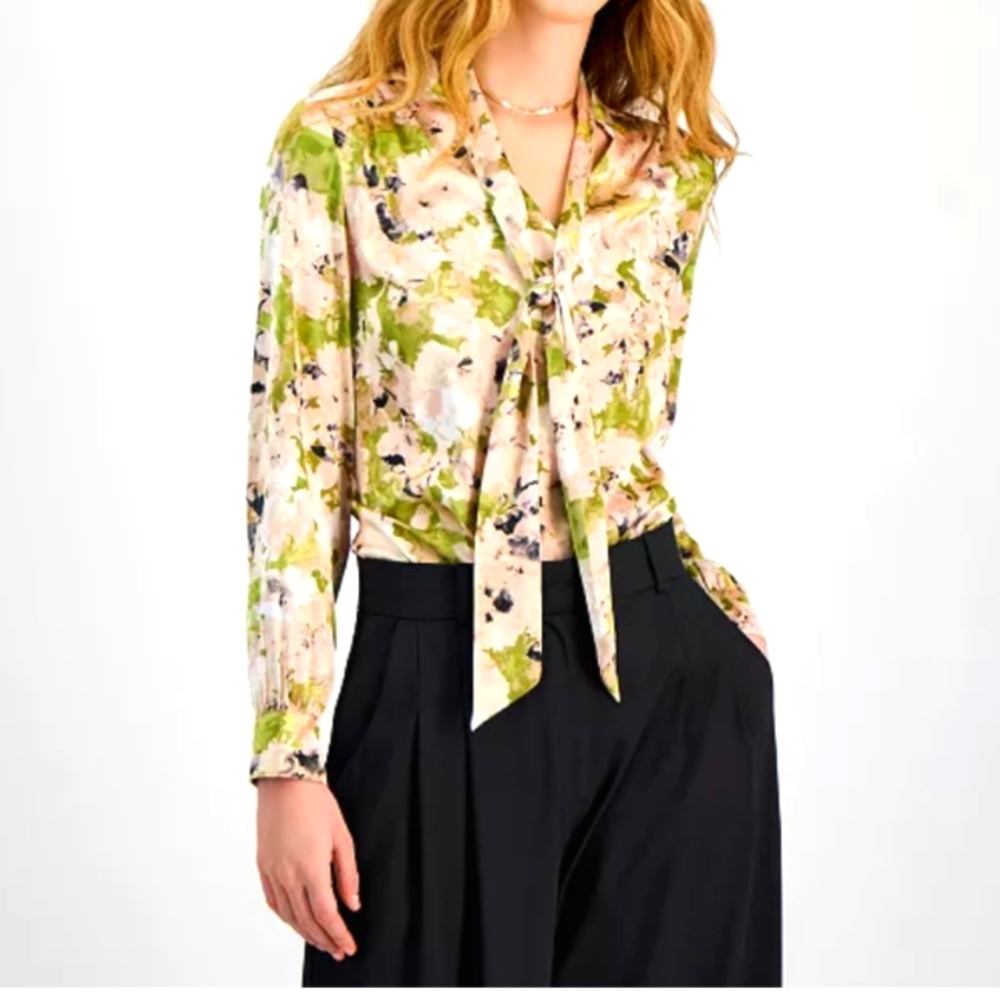 Bar III Women's Floral Tie-Neck Blouse